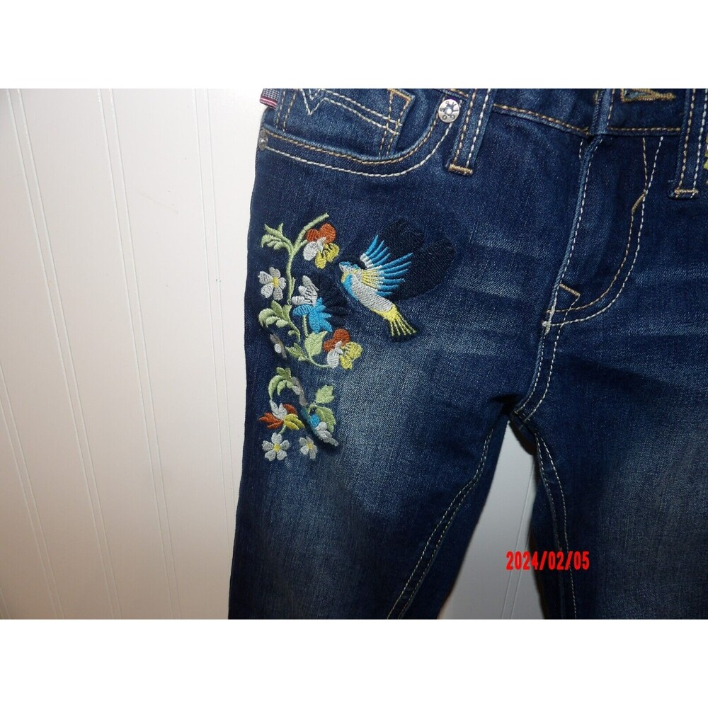 Vigoss‎ Girls Jeans Size 8 Jagger Ankle Skinny Embroidered Medium Wash Raw Hem